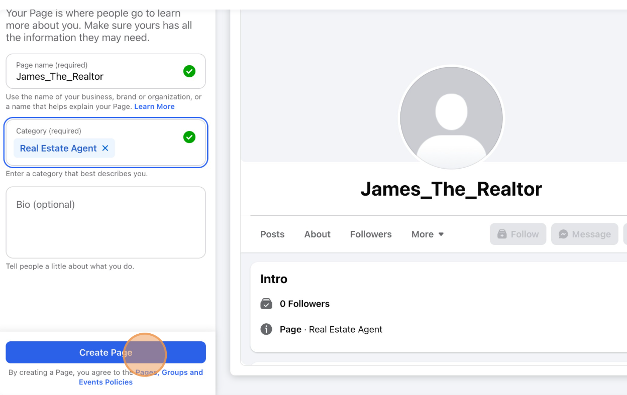 Facebook Create Page - Finalize your business page creation