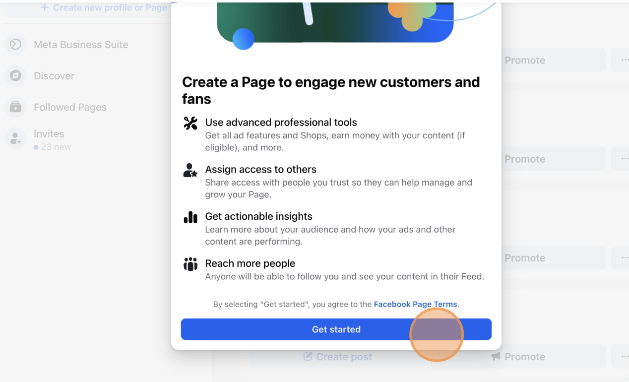 Facebook Get Started - Begin customizing your business page