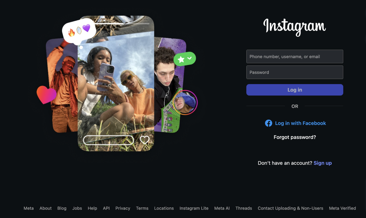 Instagram Sign Up Button - Click to begin registration