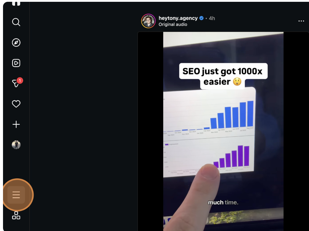 Instagram Options Menu - Access settings