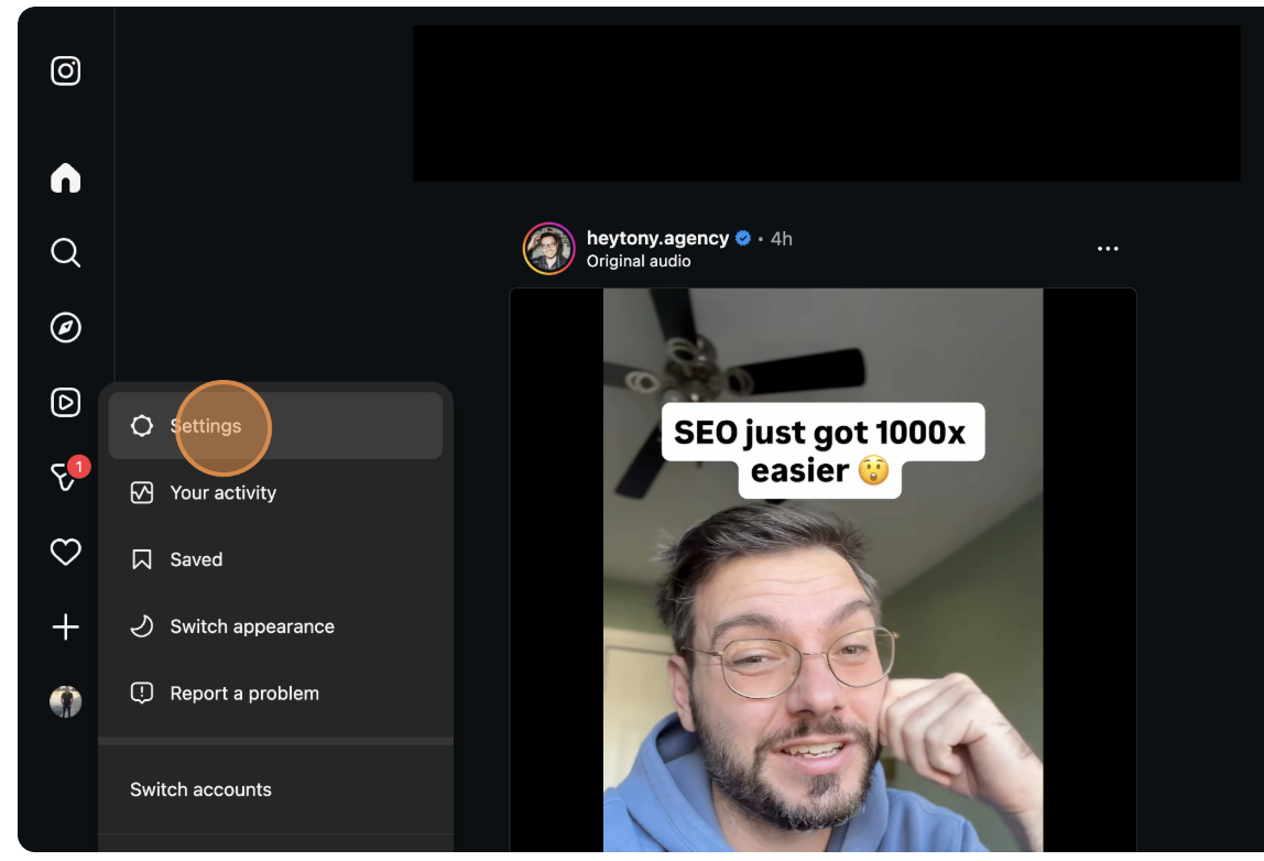 Instagram Settings - Settings and privacy menu